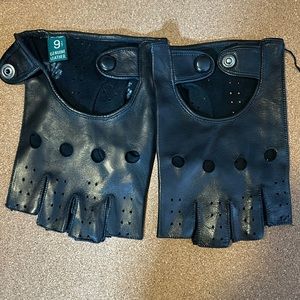 Sermoneta Gloves Half Finger Black Kid Leather Driving Gloves Unlined sz 9.5 men